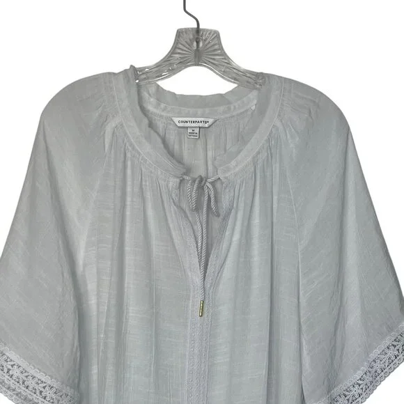 Counterparts Blouse Womens Medium White New Boho Front Tie - Picture 3 of 10